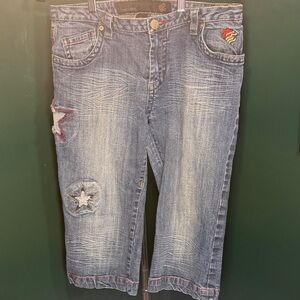Rockwear Y2K Blue Cropped Jeans with Star Accents size 11/12